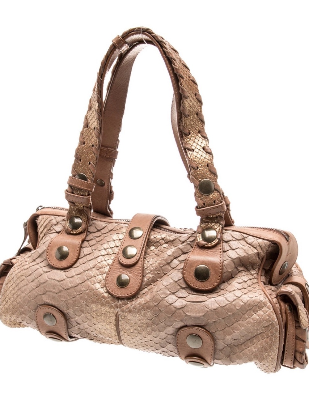 Chloe Textured Tan Shoulder Bag with Braided Straps